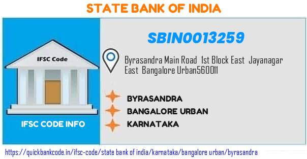 State Bank of India Byrasandra SBIN0013259 IFSC Code