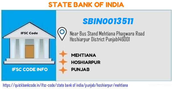 State Bank of India Mehtiana SBIN0013511 IFSC Code