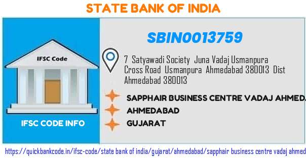 State Bank of India Sapphair Business Centre Vadaj Ahmedabad SBIN0013759 IFSC Code