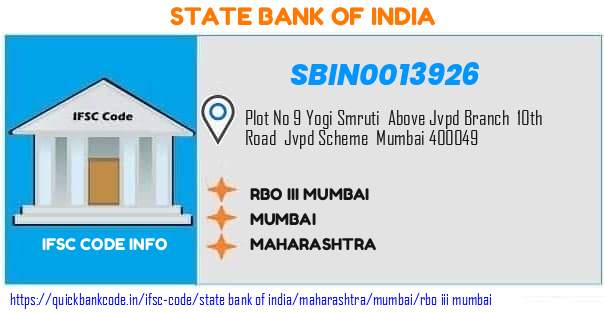 State Bank of India Rbo Iii Mumbai SBIN0013926 IFSC Code