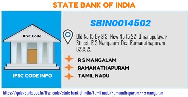 State Bank of India R S Mangalam SBIN0014502 IFSC Code