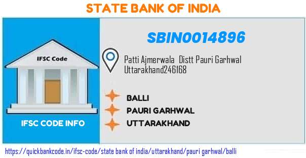 State Bank of India Balli SBIN0014896 IFSC Code