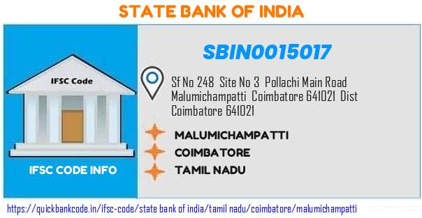 State Bank of India Malumichampatti SBIN0015017 IFSC Code