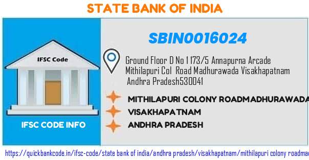 State Bank of India Mithilapuri Colony Roadmadhurawada SBIN0016024 IFSC Code
