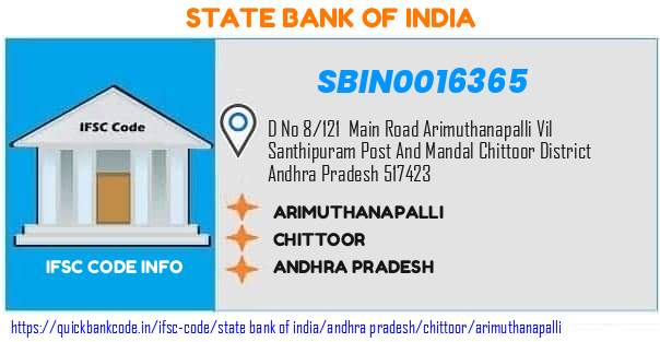 State Bank of India Arimuthanapalli SBIN0016365 IFSC Code