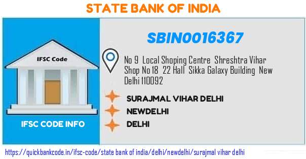 SBIN0016367 State Bank of India. SURAJMAL VIHAR DELHI