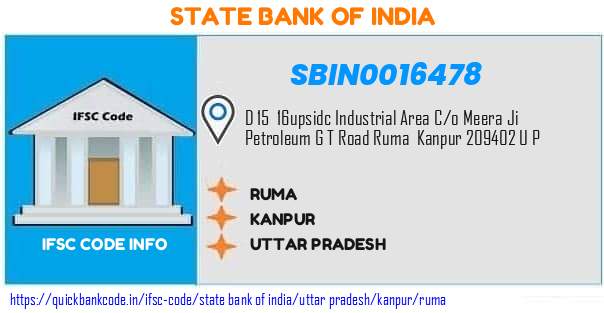 State Bank of India Ruma SBIN0016478 IFSC Code