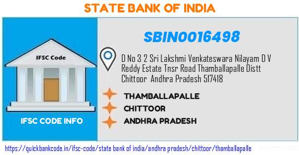 State Bank of India Thamballapalle SBIN0016498 IFSC Code