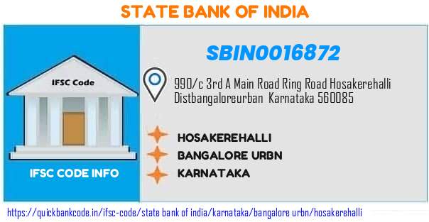 State Bank of India Hosakerehalli SBIN0016872 IFSC Code