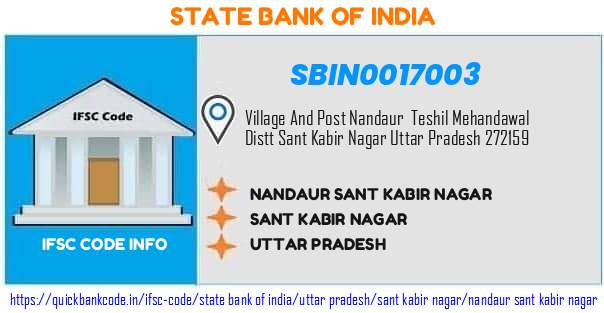 State Bank of India Nandaur Sant Kabir Nagar SBIN0017003 IFSC Code