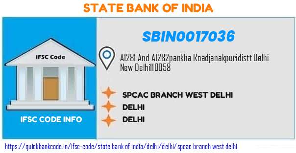 SBIN0017036 State Bank of India. SPCAC BRANCH WEST DELHI