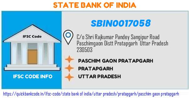 State Bank of India Paschim Gaon Pratapgarh SBIN0017058 IFSC Code