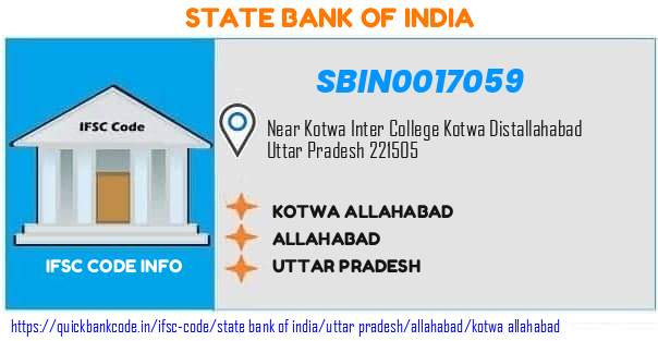 State Bank of India Kotwa Allahabad SBIN0017059 IFSC Code