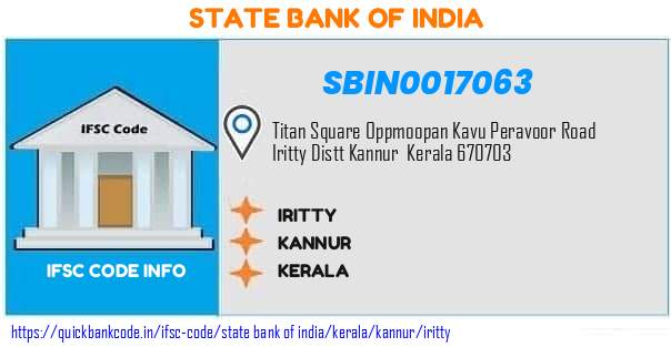 State Bank of India Iritty SBIN0017063 IFSC Code