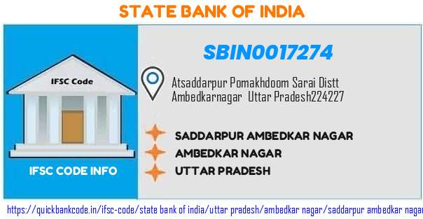 State Bank of India Saddarpur Ambedkar Nagar SBIN0017274 IFSC Code