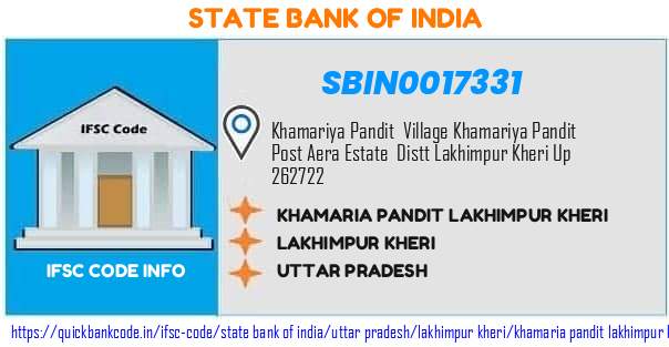 State Bank of India Khamaria Pandit Lakhimpur Kheri SBIN0017331 IFSC Code