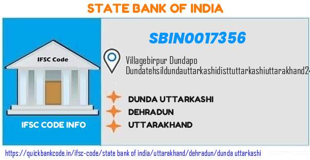 State Bank of India Dunda Uttarkashi SBIN0017356 IFSC Code