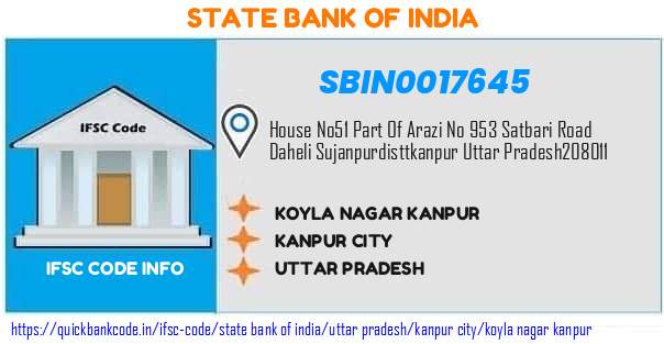 State Bank of India Koyla Nagar Kanpur SBIN0017645 IFSC Code