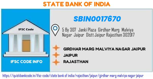 State Bank of India Girdhar Marg Malviya Nagar Jaipur SBIN0017670 IFSC Code