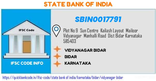 State Bank of India Vidyanagar Bidar SBIN0017791 IFSC Code