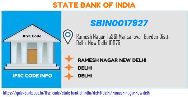 State Bank of India Ramesh Nagar New Delhi SBIN0017927 IFSC Code
