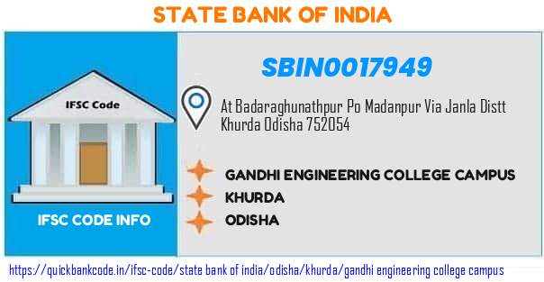 State Bank of India Gandhi Engineering College Campus SBIN0017949 IFSC Code