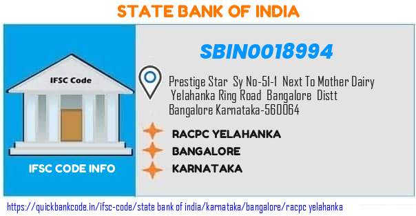 State Bank of India Racpc Yelahanka SBIN0018994 IFSC Code