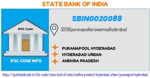 State Bank of India Puranapool Hyderabad SBIN0020088 IFSC Code