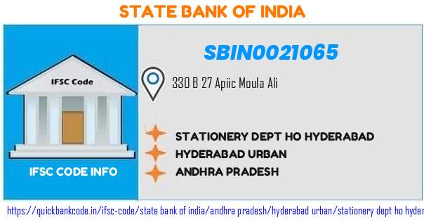 State Bank of India Stationery Dept Ho Hyderabad SBIN0021065 IFSC Code