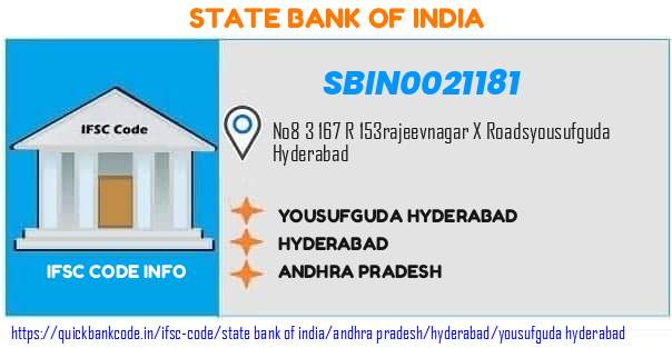 State Bank of India Yousufguda Hyderabad SBIN0021181 IFSC Code