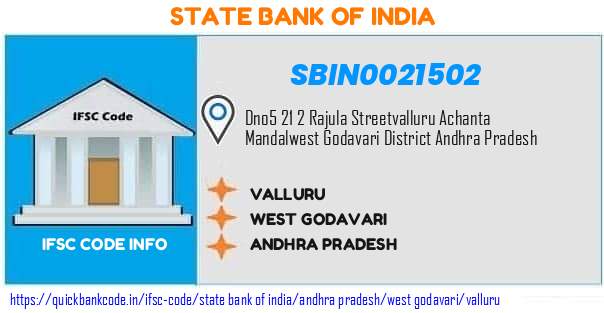 State Bank of India Valluru SBIN0021502 IFSC Code