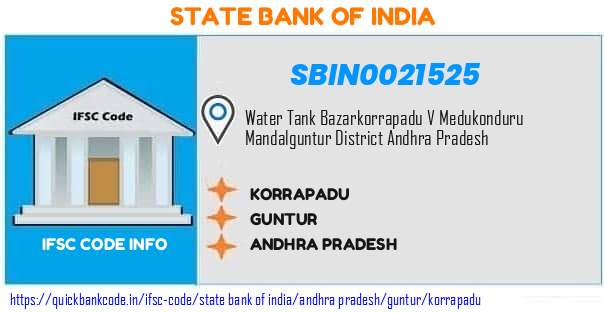 State Bank of India Korrapadu SBIN0021525 IFSC Code