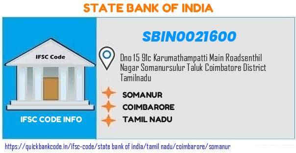 State Bank of India Somanur SBIN0021600 IFSC Code
