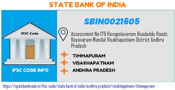 State Bank of India Timmapuram SBIN0021605 IFSC Code
