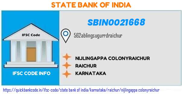 State Bank of India Nijlingappa Colonyraichur SBIN0021668 IFSC Code