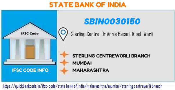 State Bank of India Sterling Centreworli Branch SBIN0030150 IFSC Code