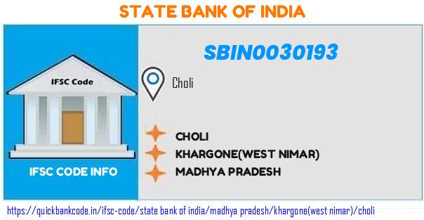 SBIN0030193 State Bank of India. CHOLI