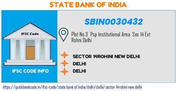 State Bank of India Sector 14rohini New Delhi SBIN0030432 IFSC Code