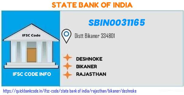 SBIN0031165 State Bank of India. DESHNOKE