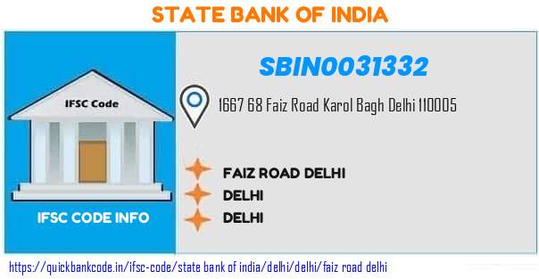 State Bank of India Faiz Road Delhi SBIN0031332 IFSC Code