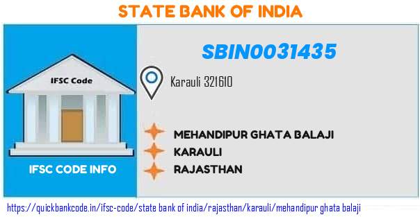 State Bank of India Mehandipur Ghata Balaji SBIN0031435 IFSC Code