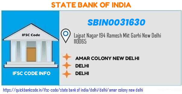 State Bank of India Amar Colony New Delhi SBIN0031630 IFSC Code