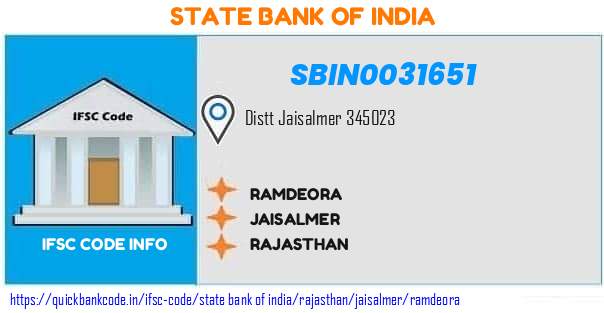 State Bank of India Ramdeora SBIN0031651 IFSC Code