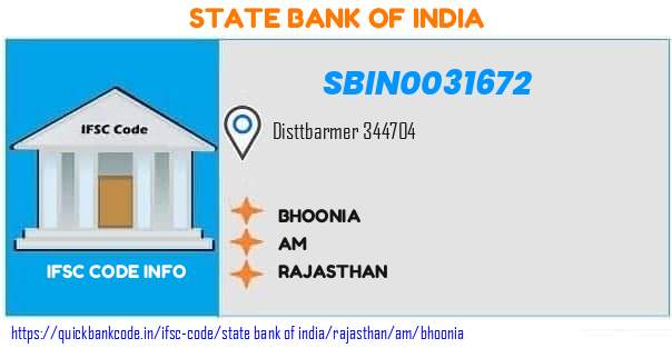 State Bank of India Bhoonia SBIN0031672 IFSC Code