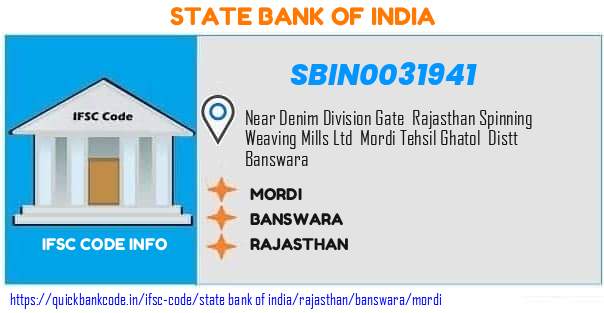State Bank of India Mordi SBIN0031941 IFSC Code