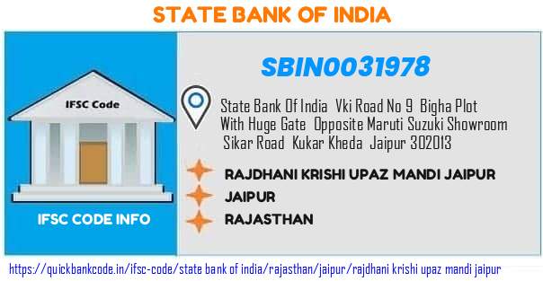 State Bank of India Rajdhani Krishi Upaz Mandi Jaipur SBIN0031978 IFSC Code