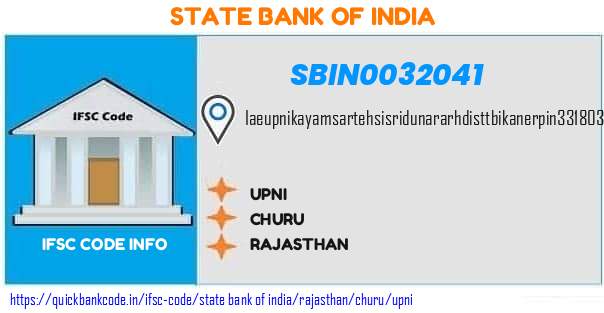 State Bank of India Upni SBIN0032041 IFSC Code