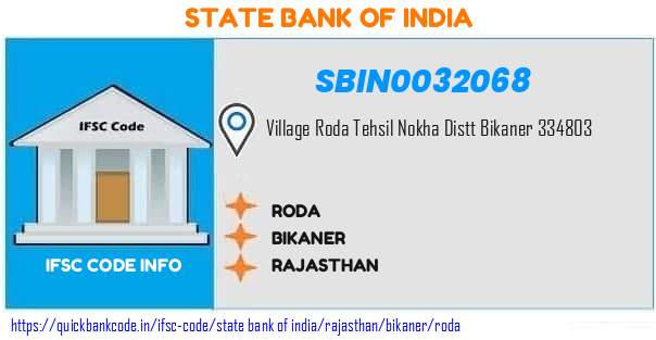 State Bank of India Roda SBIN0032068 IFSC Code