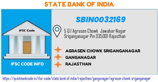 State Bank of India Agrasen Chowk Sriganganagar SBIN0032169 IFSC Code