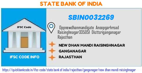 State Bank of India New Dhan Mandi Raisinghnagar SBIN0032269 IFSC Code